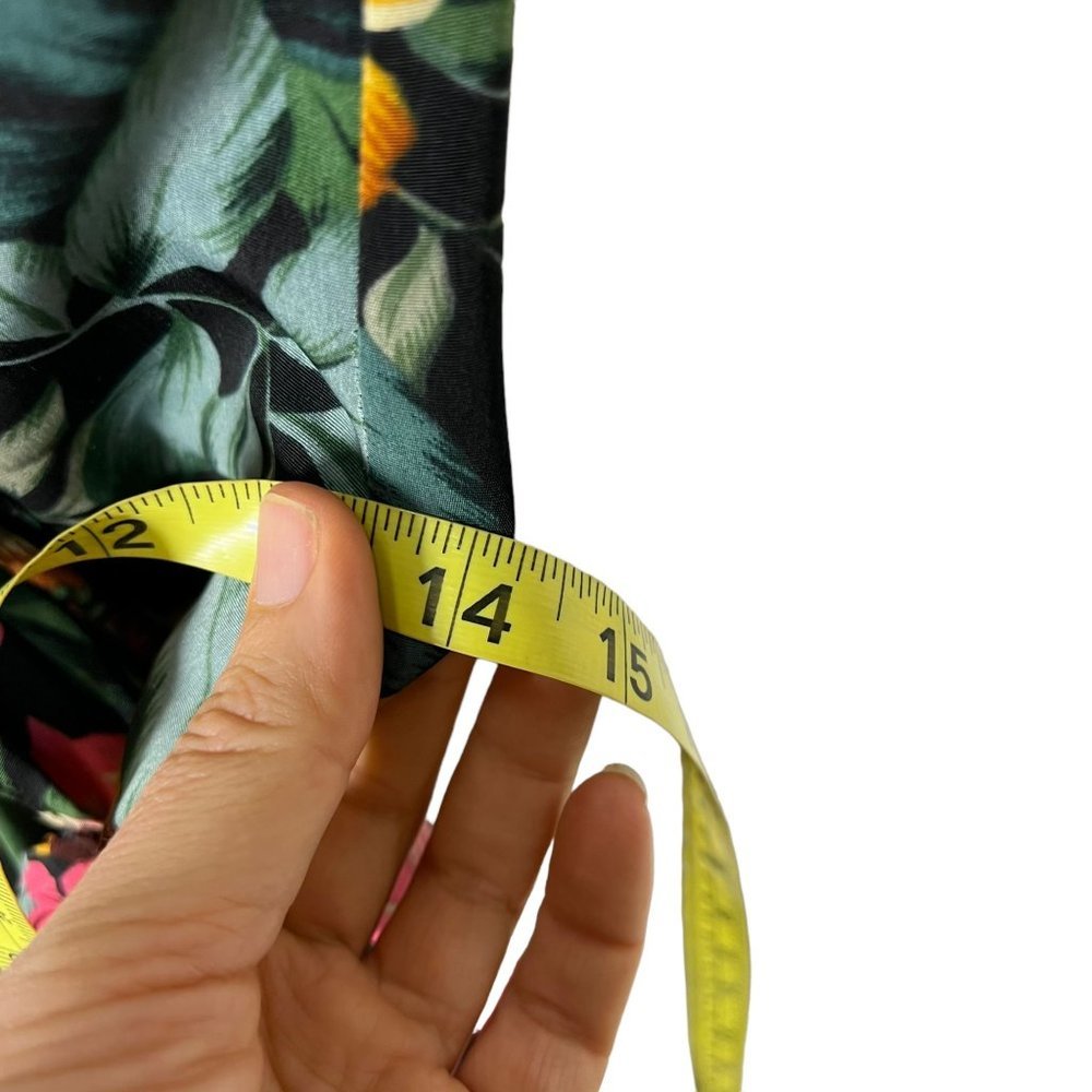 Vintage 90s Green Jungle Floral Short Sleeve Faux Wrap Knee Length Dress Small - Picture 7 of 8
